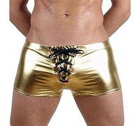 Jungerhouse Herren Boxershorts,Slip Ouvert PU Low Rise Unterhose Unterwäsche Stretch Leder-Optik Kunstleder Shorts .Reizwäsche für Männer Clubwear Gay Hipster Trunks (XL,Gold)