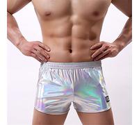 Jungerhouse Herren Leder Boxershorts,Leder Kurze Hose, Slip Ouvert PU Low Rise Unterhose Unterwäsche Stretch Leder-Optik .Reizwäsche für Männer Pants Clubwear Gay Hipster Trunks (XL,Silber)