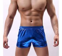 Jungerhouse Herren Leder Boxershorts,Leder Kurze Hose, Slip Ouvert PU Low Rise Unterhose Unterwäsche Stretch Leder-Optik .Reizwäsche für Männer Pants Clubwear Gay Hipster Trunks (XL,blau)