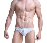 Jungerhouse Sport Herren Mini Brief Bikini Badeanzug Herren Badeslip Kurz Eng String Männer Tanga Schwimmhose Abnehmbares Pad Freizeit Kurze Badehose Slip Dessous (L,weiß)