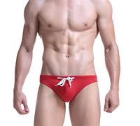 Jungerhouse Sport Herren Mini Brief Bikini Badeanzug Herren Badeslip Kurz Eng String Männer Tanga Schwimmhose Abnehmbares Pad Freizeit Kurze Badehose Slip Dessous (L,rot)