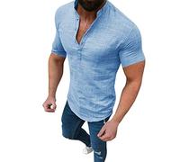 Junggesellenabschied T-Shirt Glitzer Top Weisse Tshirts Herren Oversized Tshirt Crop Tops Stehkragenhemd Herren Hemd Ohne Kragen Herren Hemd Mit Stehkragen Herren(Blau, XXL)