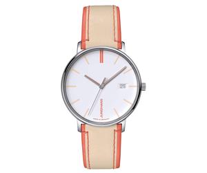 Junghans -FORM Damen Damenuhr Beige Rot Quarz Saphirglas 34mm- 047/4458.00