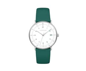 JUNGHANS max Bill Damen-Armbanduhr Quarz Grün 47/4557.02 | Made in Germany, Damenuhr mit Armband aus geschmeidigem Leder