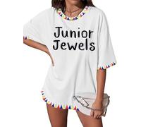 Junior Jewels Shirt für Damen, Popmusik-T-Shirt, Country-Konzert-Fans, Geschenk, 90er-Jahre-Musikalbum, Grafik, kurzärmeliges Oberteil, Weiss/opulenter Garten, XX-Large