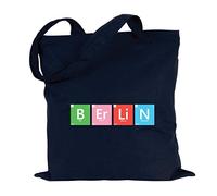 JUNIWORDS Jutebeutel - Periodensystem Worte - Wähle ein Motiv & Farbe - "Berlin" Farbe: Marine Blau