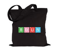 JUNIWORDS Jutebeutel - Periodensystem Worte - Wähle ein Motiv & Farbe - "Berlin" Farbe: Schwarz