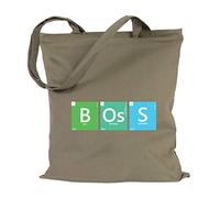 JUNIWORDS Jutebeutel - Periodensystem Worte - Wähle ein Motiv & Farbe - "Boss" Farbe: Khaki