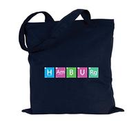 JUNIWORDS Jutebeutel - Periodensystem Worte - Wähle ein Motiv & Farbe - "Hamburg" Farbe: Marine Blau