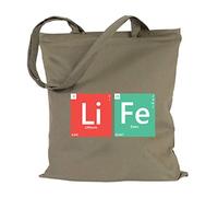 JUNIWORDS Jutebeutel - Periodensystem Worte - Wähle ein Motiv & Farbe - "Life" Farbe: Khaki