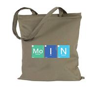 JUNIWORDS Jutebeutel - Periodensystem Worte - Wähle ein Motiv & Farbe - "Moin" Farbe: Khaki
