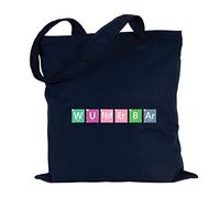 JUNIWORDS Jutebeutel - Periodensystem Worte - Wähle ein Motiv & Farbe - "Wunderbar" Farbe: Marine Blau