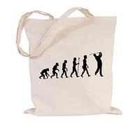 JUNIWORDS Jutebeutel - Wähle ein Motiv & Farbe - "Evolution Golf" (Beutel: Natur, Motiv: Schwarz)