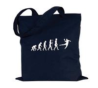 JUNIWORDS Jutebeutel - Wähle ein Motiv & Farbe - "Evolution Handball" (Beutel: Marine Blau, Motiv: Weiß)
