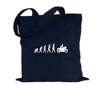 JUNIWORDS Jutebeutel - Wähle ein Motiv & Farbe - "Evolution Motorrad" (Beutel: Marine Blau, Motiv: Weiß)