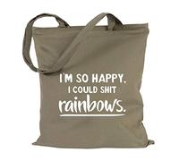 JUNIWORDS Jutebeutel, Wähle ein Motiv & Farbe, I'm so happy, i could shit rainbows. (Beutel: Khaki, Text: Weiß)