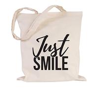 JUNIWORDS Jutebeutel, Wähle ein Motiv & Farbe, Just Smile (Beutel: Natur, Text: Schwarz)
