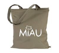 JUNIWORDS Jutebeutel, Wähle ein Motiv & Farbe, MIAU (Beutel: Khaki, Text: Weiß)