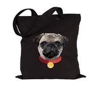 JUNIWORDS Jutebeutel - Wähle ein Motiv & Farbe - "Mops" Farbe: Schwarz