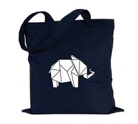 JUNIWORDS Jutebeutel - Wähle ein Motiv & Farbe - "Origami Elefant" (Beutel: Marine Blau, Motiv: Weiß)