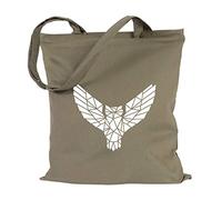JUNIWORDS Jutebeutel - Wähle ein Motiv & Farbe - "Origami Eule" (Beutel: Khaki, Motiv: Weiß)
