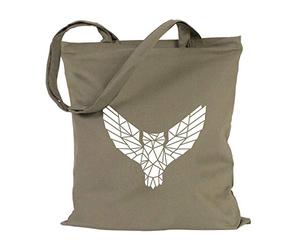 JUNIWORDS Jutebeutel - Wähle ein Motiv & Farbe - "Origami Eule" (Beutel: Khaki, Motiv: Weiß)