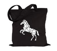 JUNIWORDS Jutebeutel - Wähle ein Motiv & Farbe - "Origami Pferd" (Beutel: Schwarz, Motiv: Weiß)