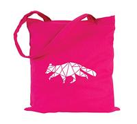 JUNIWORDS Jutebeutel - Wähle ein Motiv & Farbe - "Origami Waschbär" (Beutel: Pink, Motiv: Weiß)