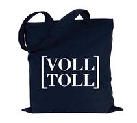 JUNIWORDS Jutebeutel, Wähle ein Motiv & Farbe, Voll Toll (Beutel: Marine Blau, Text: Weiß)