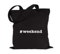 JUNIWORDS Jutebeutel, Wähle ein Motiv & Farbe, #weekend (Beutel: Schwarz, Text: Weiß)