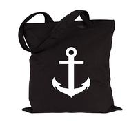 JUNIWORDS Jutebeutel - Wähle eine Farbe - "Anker" (Beutel: Schwarz, Text: Weiß)