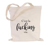 JUNIWORDS Jutebeutel - Wähle eine Farbe - "C'est la fucking vie." (Beutel: Natur, Text: Schwarz)