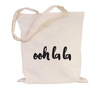 JUNIWORDS Jutebeutel - Wähle eine Farbe - "Ooh la la" (Beutel: Natur, Text: Schwarz)