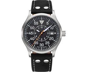 Junkers Baumuster Automatik Wellblechlook schwarz 9.52.01.02 braunes Lederarmband - Qualitätsuhr Made in Germany