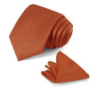 JUNMEISI Krawatten-Set für Herren, einfarbig, 8 cm, schwarze Krawatte und Einstecktuch, Schwarz, burnt orange, Medium