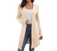 JUOIANTANG Damen Lange Strickjacke mit Kapuze und Taschen | Langarm, Grobstrick, Einfarbige, Herbst & Winter, Frauen Strickjacken
