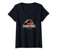 Jurassic Park Classic Retro Red & Black Speckled Logo T-Shirt mit V-Ausschnitt