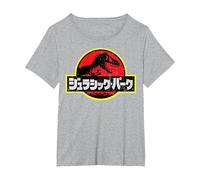Jurassic Park Japanese Red Logo T-Shirt, Damen Große Größen, Grau Meliert, 5X