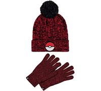 Pokémon - Pokéball Beanie + Gloves - Geschenk Set Weinrot Onesize
