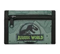 Jurassic World Portemonnaie für Kinder - Grün, Cartoon, Metall-Logo, 3 Fächer, Schlank, Kunstleder