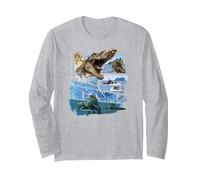 Jurassic World Rebirth Spinosaurus Attack Langarmshirt, Unisex für Erwachsene, Grau Meliert, XL