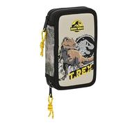 JURASSIC WORLD WARNING Federmäppchen für Kinder, Federmäppchen mit Farben, mit 28 Utensilien, ideal für Kinder von 5 bis 14 Jahren, bequem und vielseitig, Qualität und Beständigkeit, 12,5 x 4 x 19,5