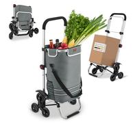 Juskys 3in1 Einkaufstrolley für Treppen - 56 L, modern & klappbar - Treppensteiger Trolley zum Shopping - Sackkarre & Tasche - Trolli Grau