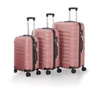 Juskys® Hartschale Kofferset Reisekoffer 3 teilig - Zahlenschloss, geräuscharme 360° Rollen groß, Teleskopgriff, leicht - Koffer in Rosa