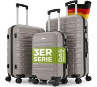 Juskys Kofferset Rom 3-teilig Hartschale Champagner, 360° Rollen | Handgepäck & Reisekoffer in M, L, XL mit 55, 84 und 120 l, Zahlenschloss, Teleskopgriff, Trolley aus ABS