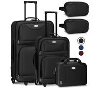 Juskys Trolley Reisekoffer Set 5 teilig - 60 Liter, 2 Rollen, Weichschale, wasserabweisend Stoff, leicht, Handgepäck - Koffer in Schwarz