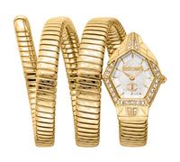 Just Cavalli Damenuhr, goldfarbenes Gehäuse, silberfarbenes Zifferblatt, goldfarbenes Metallarmband, 2 Zeiger, 3 ATM, Goldfarben, Modern
