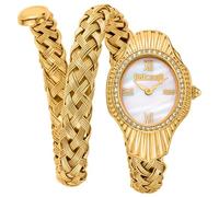 Just Cavalli Damenuhr, goldfarbenes Gehäuse, weißes MOP-Zifferblatt, goldfarbenes Metallarmband, 2 Zeiger, 3 ATM, Goldfarben, Armband