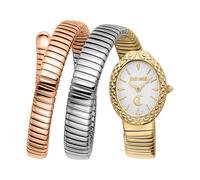 Quarzuhr JUST CAVALLI TIME "Signature Snake", silberfarben, goldfarben, roségoldfarben, Armbanduhren, Damen, Quarzuhr, Armbanduhr, Damenuhr, Edelstahlarmband, analog, Kristallsteine (22114013-0) silbe