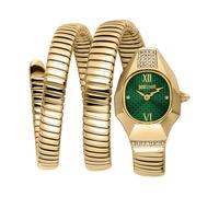Quarzuhr JUST CAVALLI TIME "Signature Snake", goldfarben, grün, Armbanduhren, Damen, Quarzuhr, Armbanduhr, Damenuhr, Edelstahlarmband, analog, Kristallsteine (31449213-0) goldfarben, grün